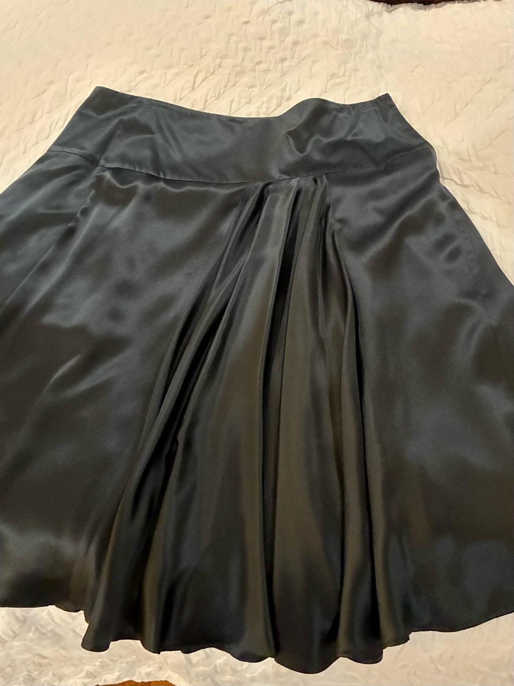 The Limited Black Satin A-Line Pleated Skirt, silk with lining.